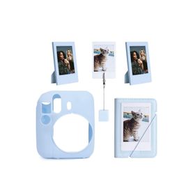 Instax Mini 12 Mavi Silikon Kılıf Mini 28'li Albüm ve Fotoğraf Çerçeveleri Aksesuar Seti