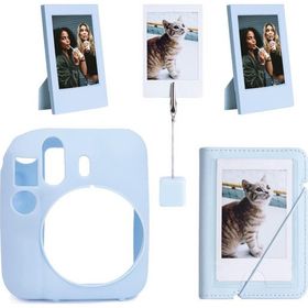 Instax Mini 12 Mavi Silikon Kılıf Mini 28'li Albüm ve Fotoğraf Çerçeveleri Aksesuar Seti