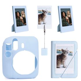 Instax Mini 12 Mavi Silikon Kılıf Mini 28'li Albüm ve Fotoğraf Çerçeveleri Aksesuar Seti