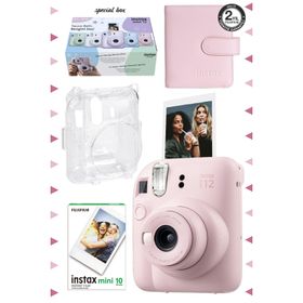 Instax Mini 12 Pembe 10'lu Film Kare Albüm Şeffaf Kılıf ve Fotoğraf Makinesi Seti