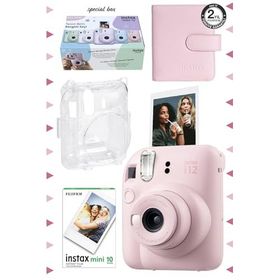 Instax Mini 12 Pembe 10'lu Film Kare Albüm Şeffaf Kılıf ve Fotoğraf Makinesi Seti