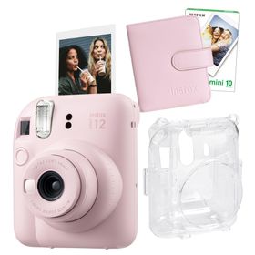 Instax Mini 12 Pembe 10'lu Film Kare Albüm Şeffaf Kılıf ve Fotoğraf Makinesi Seti