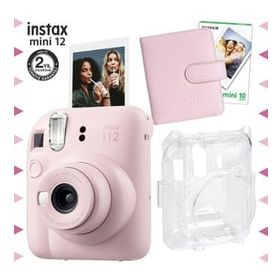 Instax Mini 12 Pembe 10'lu Film Kare Albüm Şeffaf Kılıf ve Fotoğraf Makinesi Seti