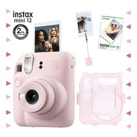 Instax Mini 12 Pembe 10'lu Film Kıskaçlı Resim Standı Simli Pleksi Kılıf ve Fotoğraf Makinesi Seti