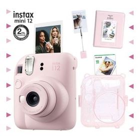Instax Mini 12 Pembe 10'lu Film Kıskaçlı Stand PVC Albüm Simli Pleksi Kılıf ve Fotoğraf Makinesi Seti