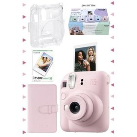 Instax Mini 12 Pembe 10'lu Film Laporta Albüm Şeffaf Kılıf ve Fotoğraf Makinesi Seti