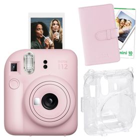 Instax Mini 12 Pembe 10'lu Film Laporta Albüm Şeffaf Kılıf ve Fotoğraf Makinesi Seti