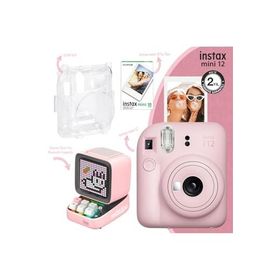 Instax Mini 12 Pembe 10'lu Film Şeffaf Kılıf Divoom Ditoo Pro Pembe Uyarlanabilir Piksel Ekranlı Bluetooth Hoparlör ve Fotoğraf Makinesi