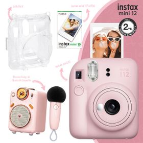 Instax Mini 12 Pembe 10'lu Film Şeffaf Kılıf Divoom Fairy-OK Pembe Karaoke Mikrofonlu FM Radyolu Bluetooth Hoparlör ve Fotoğraf Makinesi