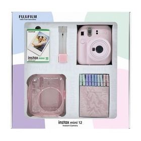 Instax Mini 12 Pembe 10'lu Film Simli Pleksi Kılıf Mandal Kıskaçlı Resim Standı Bundle Box ve Fotoğraf Makinesi