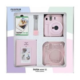 Instax Mini 12 Pembe 10'lu Film Simli Pleksi Kılıf PVC Albüm Kıskaçlı Resim Standı Bundle Box ve Fotoğraf Makinesi