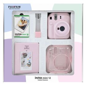 Instax Mini 12 Pembe 10'lu Film Simli Pleksi Kılıf PVC Albüm Kıskaçlı Resim Standı Bundle Box ve Fotoğraf Makinesi
