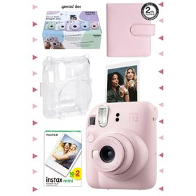 Instax Mini 12 Pembe 20'li Film Kare Albüm Şeffaf Kılıf ve Fotoğraf Makinesi Seti