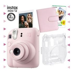 Instax Mini 12 Pembe 20'li Film Kare Albüm Şeffaf Kılıf ve Fotoğraf Makinesi Seti