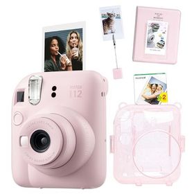 Instax Mini 12 Pembe 20'li Film Kıskaçlı Stand PVC Albüm Simli Pleksi Kılıf ve Fotoğraf Makinesi Seti