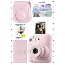 Instax Mini 12 Pembe 20'li Film Laporta Albüm Deri Kılıf ve Fotoğraf Makinesi Seti