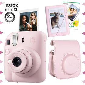 Instax Mini 12 Pembe 20'lu Film Mini Albüm Deri Kılıf ve Fotoğraf Makinesi Seti