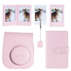 Instax Mini 12 Pembe Deri Kılıf Laporta Deri Albüm ve Fotoğraf Çerçeveleri Aksesuar Seti
