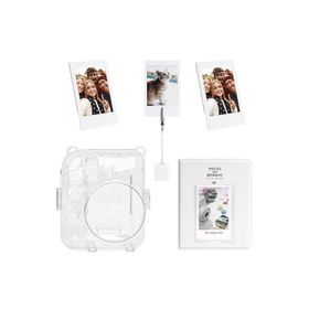 Instax Mini 12 Simli Şeffaf Beyaz Kılıf PVC 64'lü Albüm ve Fotoğraf Çerçeveleri Aksesuar Seti