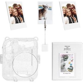 Instax Mini 12 Simli Şeffaf Beyaz Kılıf PVC 64'lü Albüm ve Fotoğraf Çerçeveleri Aksesuar Seti