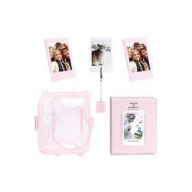 Instax Mini 12 Simli Şeffaf Pembe Kılıf PVC 64'lü Albüm ve Fotoğraf Çerçeveleri Aksesuar Seti