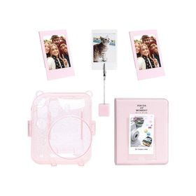 Instax Mini 12 Simli Şeffaf Pembe Kılıf PVC 64'lü Albüm ve Fotoğraf Çerçeveleri Aksesuar Seti