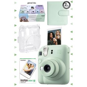 Instax Mini 12 Yeşil 10'lu Film Kare Albüm Şeffaf Kılıf ve Fotoğraf Makinesi Seti