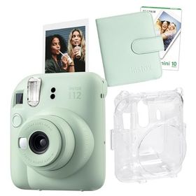Instax Mini 12 Yeşil 10'lu Film Kare Albüm Şeffaf Kılıf ve Fotoğraf Makinesi Seti