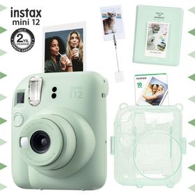 Instax Mini 12 Yeşil 10'lu Film Kıskaçlı Stand PVC Albüm Simli Pleksi Kılıf ve Fotoğraf Makinesi Seti