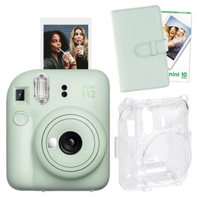 Instax Mini 12 Yeşil 10'lu Film Laporta Albüm Şeffaf Kılıf ve Fotoğraf Makinesi Seti