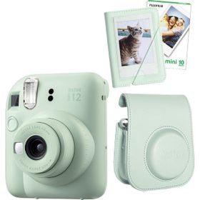 Instax Mini 12 Yeşil 10'lu Film Mini Albüm Deri Kılıf ve Fotoğraf Makinesi Seti