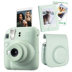 Instax Mini 12 Yeşil 10'lu Film Mini Albüm Deri Kılıf ve Fotoğraf Makinesi Seti