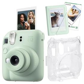 Instax Mini 12 Yeşil 10'lu Film Mini Albüm Şeffaf Kılıf ve Fotoğraf Makinesi Seti