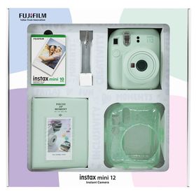 Instax Mini 12 Yeşil 10'lu Film Simli Pleksi Kılıf PVC Albüm Kıskaçlı Resim Standı Bundle Box ve Fotoğraf Makinesi