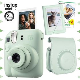 Instax Mini 12 Yeşil 20'lu Film Mini Albüm Deri Kılıf ve Fotoğraf Makinesi Seti