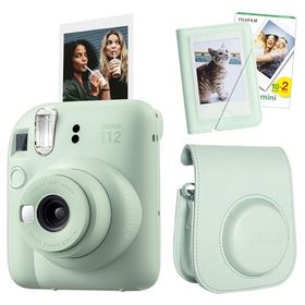 Instax Mini 12 Yeşil 20'lu Film Mini Albüm Deri Kılıf ve Fotoğraf Makinesi Seti