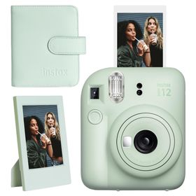 Instax Mini 12 Yeşil Çerçeve 64'lü Kare Albüm ve Fotoğraf Makinesi Seti