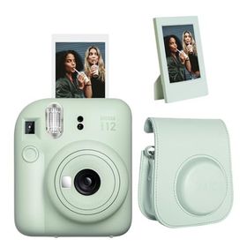 Instax Mini 12 Yeşil Çerçeve Deri Kılıf ve Fotoğraf Makinesi Seti