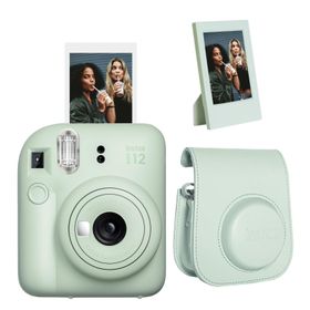 Instax Mini 12 Yeşil Çerçeve Deri Kılıf ve Fotoğraf Makinesi Seti
