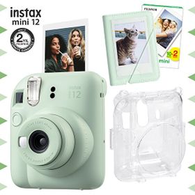 Instax Mini 12 Yeşil Fotoğraf Makinesi 20'li Film Mini Albüm ve Şeffaf Kılıf Seti