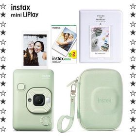 Instax Mini LiPlay Matcha Green 20'li Film Albüm Çanta ve Fotoğraf Makinesi Hediye Seti