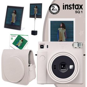 Instax SQ1 Beyaz 10'lu Kare Film Deri Kılıf Pleksi Çerçeve Kıskaçlı Stand ve Fotoğraf Makinesi