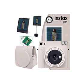 Instax SQ1 Beyaz 10'lu Kare Film Deri Kılıf Pleksi Çerçeve Kıskaçlı Stand ve Fotoğraf Makinesi