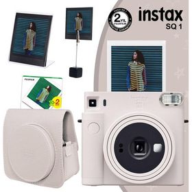 Instax SQ1 Beyaz 20'li Kare Film Deri Kılıf Pleksi Çerçeve Kıskaçlı Stand ve Fotoğraf Makinesi