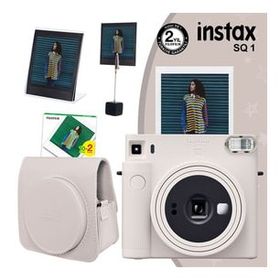 Instax SQ1 Beyaz 20'li Kare Film Deri Kılıf Pleksi Çerçeve Kıskaçlı Stand ve Fotoğraf Makinesi