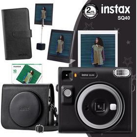 Instax SQ40 Siyah 10'lu Kare Film Deri Kılıf Albüm Pleksi Çerçeve Kıskaçlı Stand ve Fotoğraf Makinesi