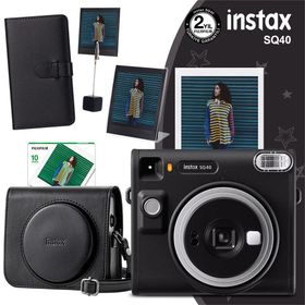 Instax SQ40 Siyah 10'lu Kare Film Deri Kılıf Albüm Pleksi Çerçeve Kıskaçlı Stand ve Fotoğraf Makinesi