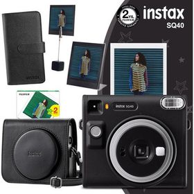Instax SQ40 Siyah 20'li Kare Film Deri Kılıf Albüm Pleksi Çerçeve Kıskaçlı Stand ve Fotoğraf Makinesi