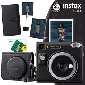 Instax SQ40 Siyah 20'li Kare Film Deri Kılıf Albüm Pleksi Çerçeve Kıskaçlı Stand ve Fotoğraf Makinesi