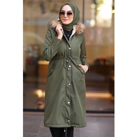 Instyle 2401 Haki İçi Polar Kürklü Kaban